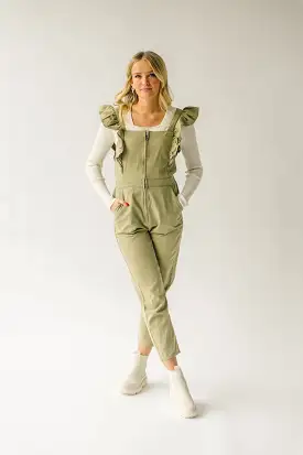 The Zenger Ruffle Sleeve Jumpsuit in Olive