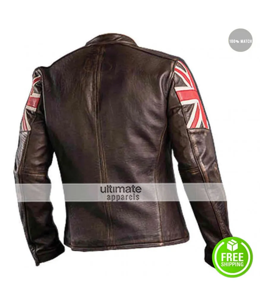 UK Flag Vintage Mens Motorcycle Cafe Racer Jacket