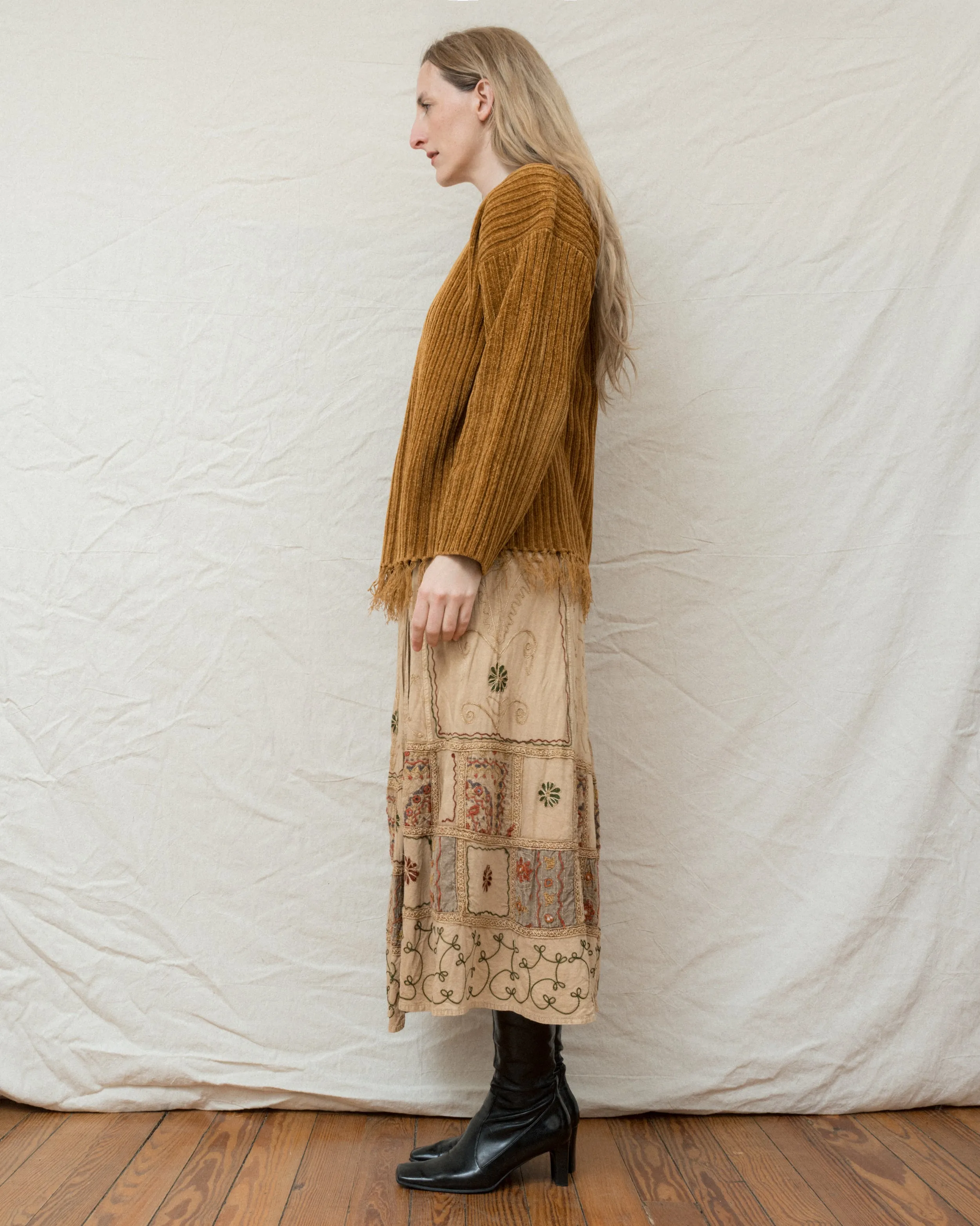 Vintage Caramel Chenille Fringe Sweater (S/M)