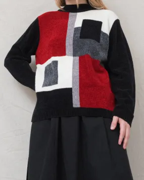 Vintage Geometric Chenille Knit Sweater (S/M)