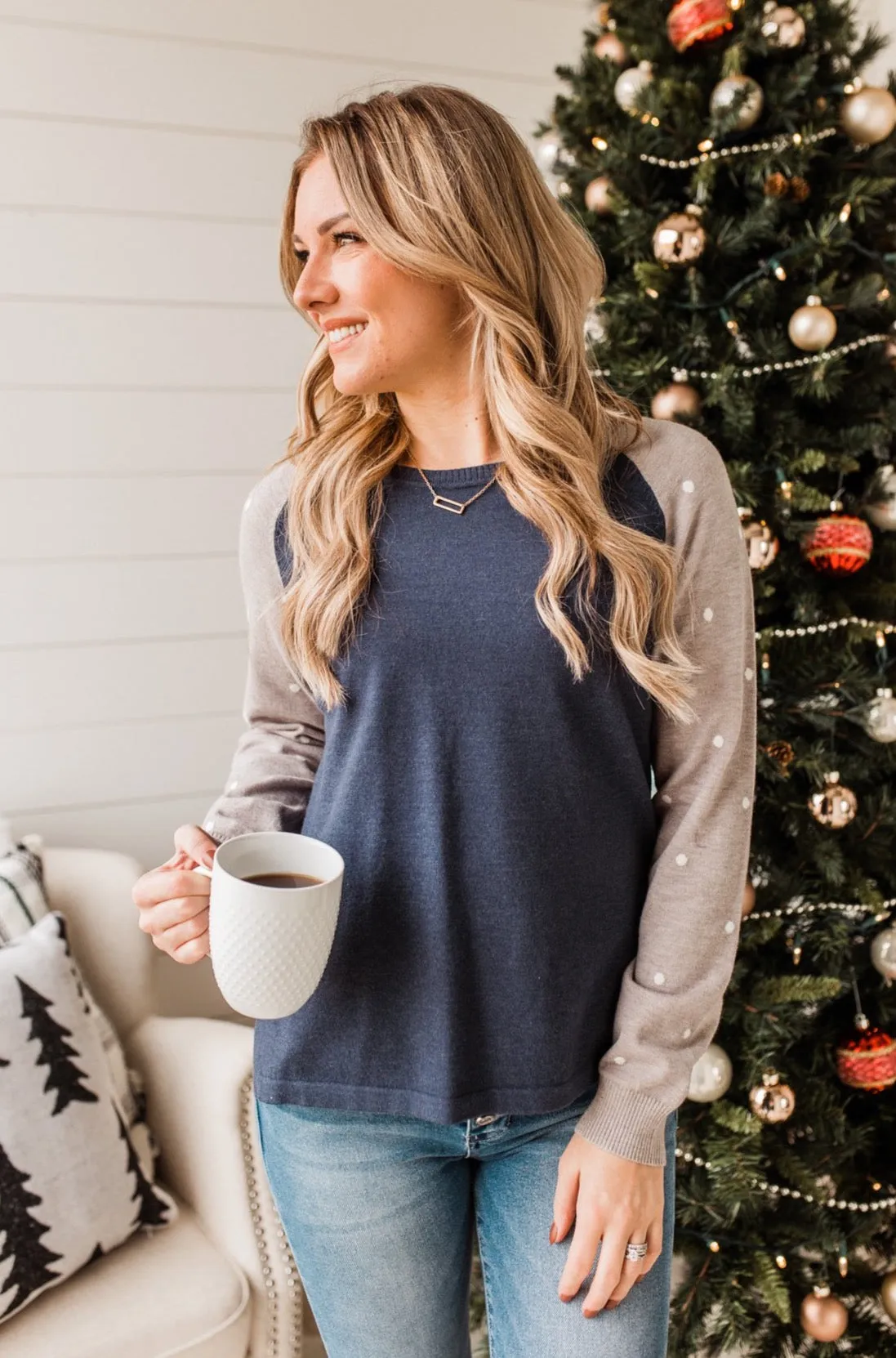 Warm Wishes Lightweight Knit Sweater- Grey & Navy