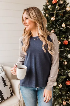 Warm Wishes Lightweight Knit Sweater- Grey & Navy