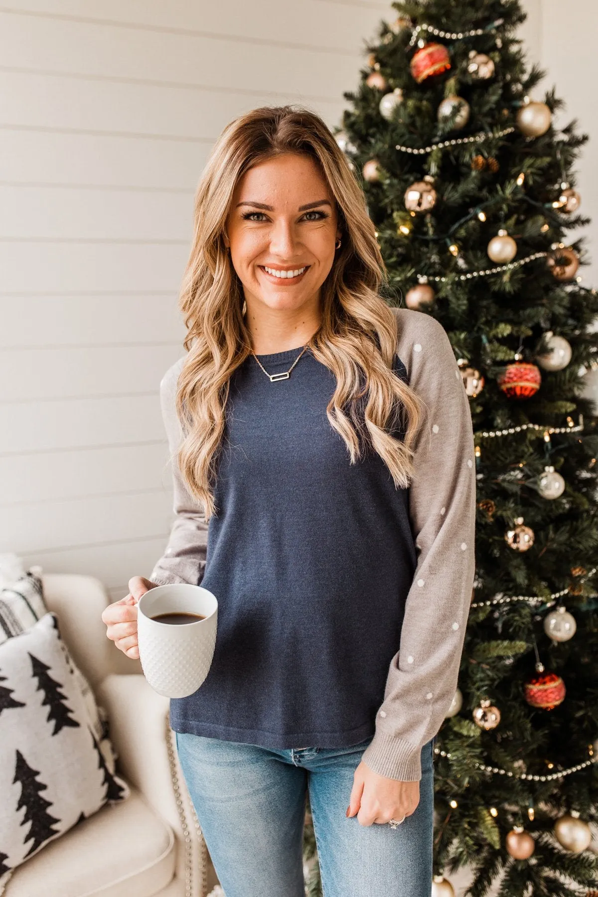 Warm Wishes Lightweight Knit Sweater- Grey & Navy