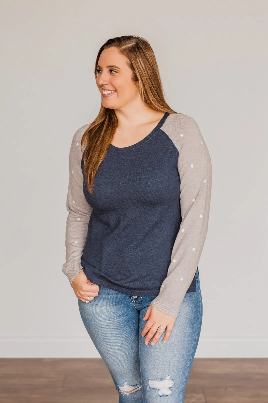 Warm Wishes Lightweight Knit Sweater- Grey & Navy