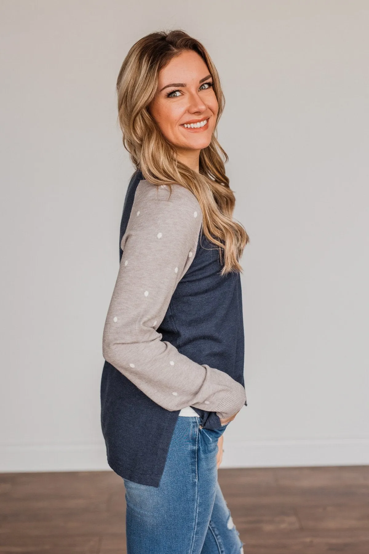 Warm Wishes Lightweight Knit Sweater- Grey & Navy