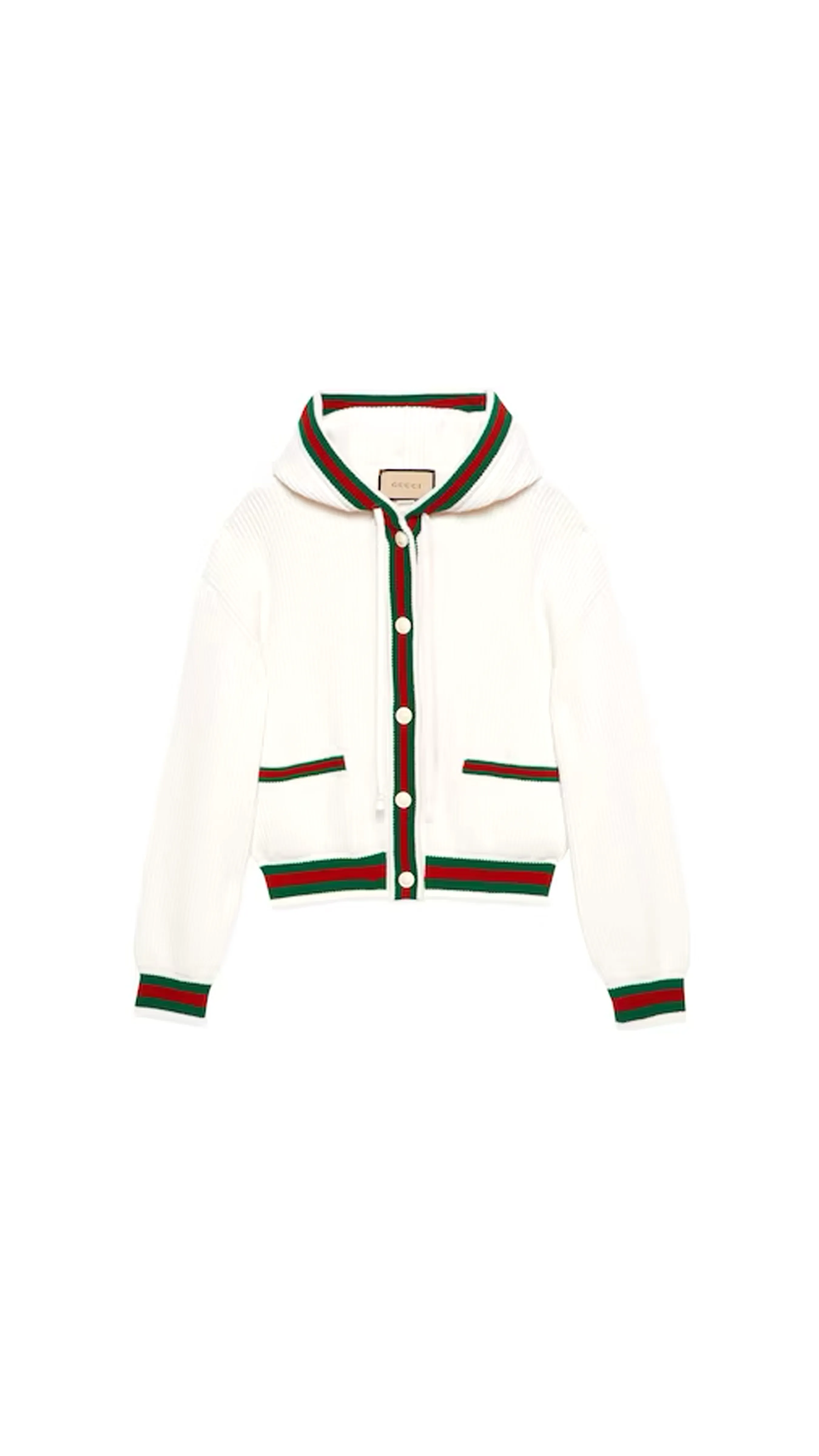 Web Trim Wool Hoodie - Ivory/Green/Red